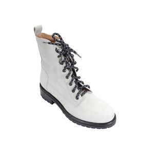 BOEMOS Womens Suede Laced-Up Low Block Heeled Combat Boots Gray Size 8.5